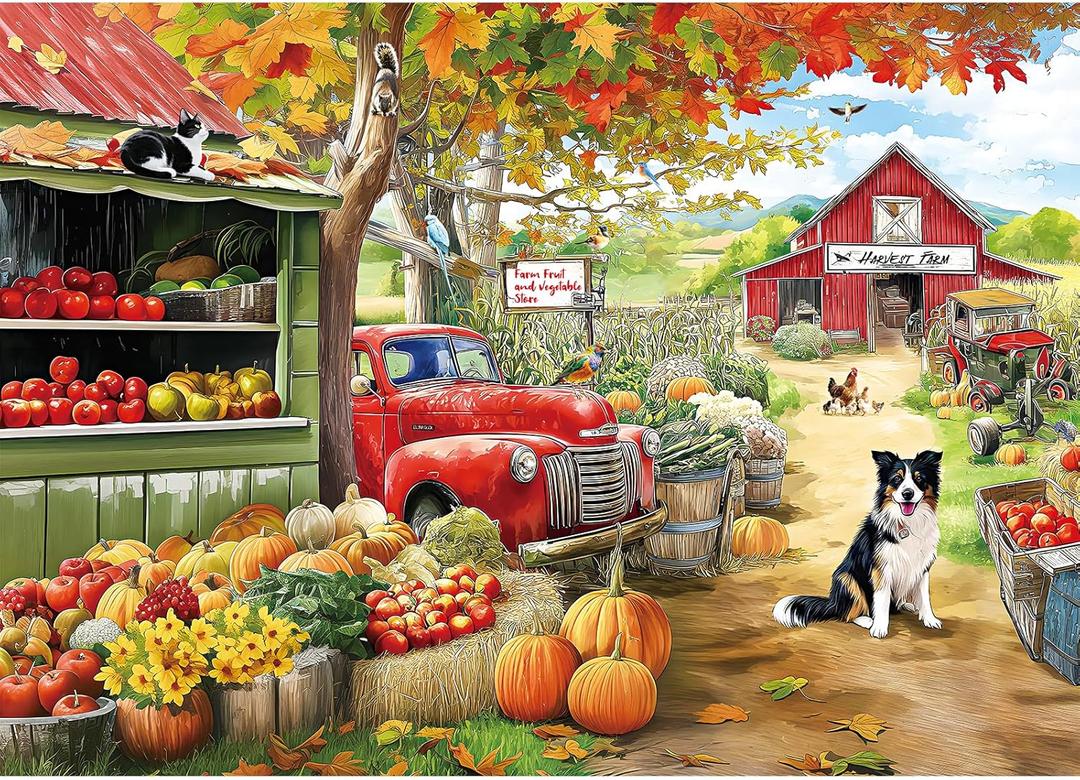 Puzzles for Adults 1000 Pieces Clearance, Animals Plant Bird Jigsaw Puzzles 1000 Pieces, Harvest Farm Puzzle Dog, Cozy Scene for Nature Lovers (28 x 20 In)