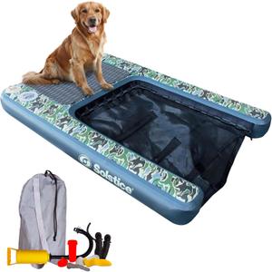 SOLSTICE Inflatable Pup Plank, Dog Water Ramp for Boats and Docks, XL Camo, 200 lb Capacity - Floating Platform for Pets for Lake, River, Beach & Swimming Pool, Includes Pump, Patent-Protected Design