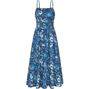 GRACE KARIN Summer Dresses for Women 2026 Vacation,Smocked Floral Maxi Dress,Boho Beach Sundress with Pocket Fashion Clothing (Blue, M)