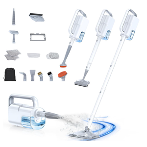 Steam Mop with Detachable Handheld Steam Cleaner, 10-in-1 Multi Accessories, Quick 10s Heat, 350ml and 2-Level Steamer for Cleaning Floor, Carpet, BBQ Grill, Tile, and Grout, Gray