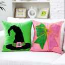 2 Pcs Pink and Green Pillow Covers Witch Embroidered Pillow Hat and Bow for Cute Birthday Gift Party Decorations (Wicked)