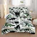 Cartoon Dinosaur Comforter Sets 3 Pieces, Cute Animal Printed Bedding Sets for Boys Kids Adults Room Decor Comforter and 2 Pillowcases(Dinosaur Queen)
