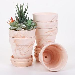 Fcacti 4 Inches Small White Mixed Terracotta Pots with Saucer, 6 Pack 4" Terra Cotta Planter with Drainage Holes,Small Clay Flower Pots for Plants,Succulents,Crafts,Wedding Favor