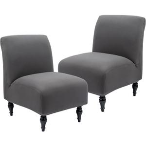 Iauddy Armless Accent Slipper Chair Cover Slipcover,Stretch Spandex Removable Non-Slip Silp Cover for Accent Chair Without arms Furniture Protector for Living Dining Room(Dark Gray, 2)