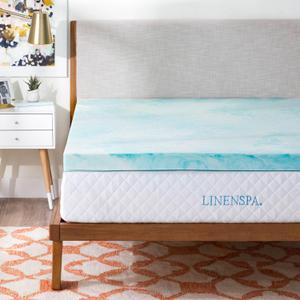 LINENSPA 3 Inch Gel Swirl Memory Foam Mattress Topper  Cooling Gel Infused  Pressure Relieving  CertiPUR Certified - Queen