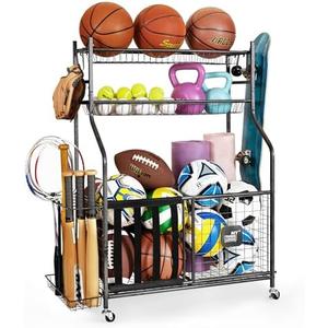 Mythinglogic Garage Sports Equipment Organizer, Baseball Storage Large Capacity, Sports Organizer for Garage with Hooks and Baskets, Ball Storage Rack for Football, Soccer Ball, Bat, Toys