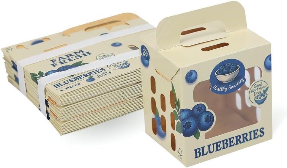 1 Pint Paper Berry Baskets  Food-Grade Produce Containers for Blueberries  Vented, Eco-Friendly, FSC-Certified Blueberry Storage Gift Boxes for Farmers Market & Home Use (Pack of 25)