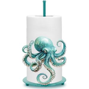 Shimeyao Octopus Metal Paper Towel Holder Beach Coastal Octopus Kitchen Decor Accessories Large Metal Towel Holder Stand Ocean Nautical Beachy Decor for Kitchen Bathroom Home