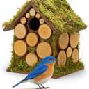2025 Spring Bluebird House for Outside - Hard Wood Bird HouseNest Box for Outdoor - Moss Bird House with Cedar Rings- Gifts for Nature Lovers - Natural Style Longtime Lasting - 1.5" Entrance