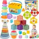 Montessori Toys for Babies Ages 6–12–18 Months with Sensory Shape Sorter Matching Game Box Stacking Cups Soft Ring, Building Blocks, Spinner Developmental Learning Toys for Toddlers 1+ Year Old