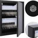 KYODOLED Key Storage Lock Box with Key, Locking Key Cabinet, 60 Key Management Wall Mount with Key Lock, Key Hooks & Key Labels, 2.5" D x 10.2" W x 12.1" H (Black,60 Key)