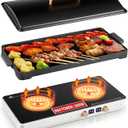 Induction Cooktop 2 Burners, Double Induction Griddle Cooktop 1800W with Removable Iron Cast Griddle Pan Non-stick, Independent Temperature Control, 8 Power Levels, 99 Min Timer for Magnetic Cookware