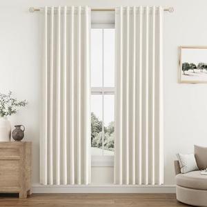 Cream Blackout Curtains 38 Inch Wide by 80 Inch for Living Room Bedroom Back Tab Thermal Insulated 100% Black Out Linen Drapes Room Darkening Window Curtains Ivory