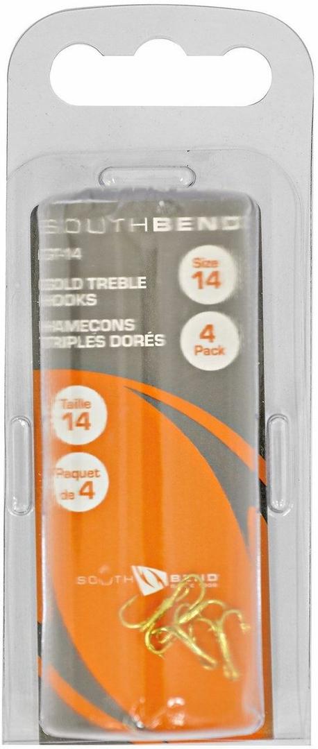 South Bend Gold&Black Trebel Hooks, Size 16 + 14 +12, 11 Pack