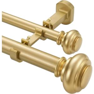 1 1/8 Inch Heavy Duty Double Curtain Rods for Windows, 36-72inch(3-6ft) Adjustable Length Telescoping Dual Drapery Rod Set with Solid Aluminum Bracket for Porch, Floor-to-ceiling Windows, Warm Gold