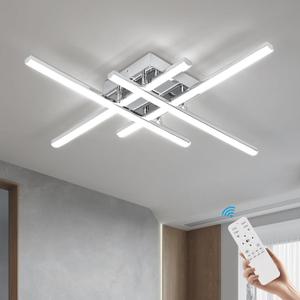 CANEOE Modern LED Ceiling Light Fixture 38W Dimmable Flush Mount Ceiling Light with Remote Sliver Close to Ceiling Lamp for Bedroom Living Room Kitchen Modern Light Fixtures Ceiling (Chrome)