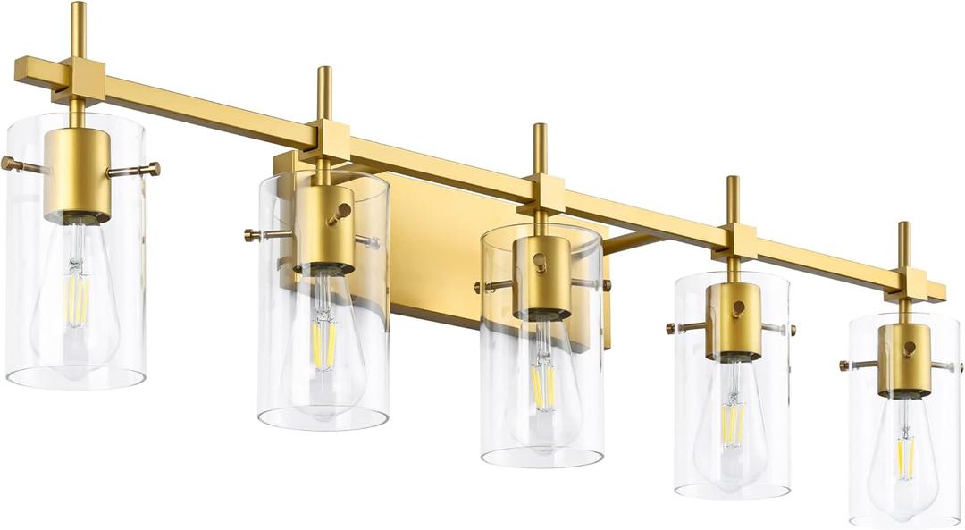 SOLFART Gold Vanity Light Fixtures Bathroom Lighting Over Mirror Wall Lights 5 Lights Bathroom Light