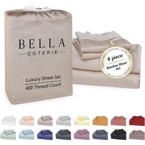 Bella Coterie 4 Piece Luxury Bamboo Viscose Cal King Sheet Set | Organically Grown | Cooling | Ultra Soft & Breathable