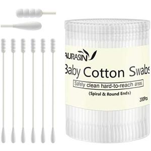 Baby Cotton Swabs, Paper Sticks Cotton Buds for Baby Ear Nose Clean-200Pcs(Spiral & Round)