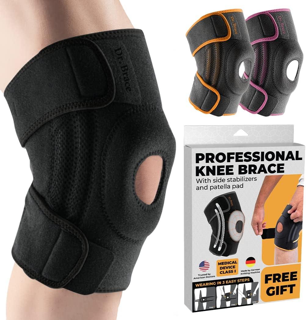 DR. BRACE ELITE Knee Brace with Side Stabilizers & Patella Gel Pads for Maximum Knee Pain Support and fast recovery for men and women-Please Check How To Size Video (Pluto, Large) (Black)