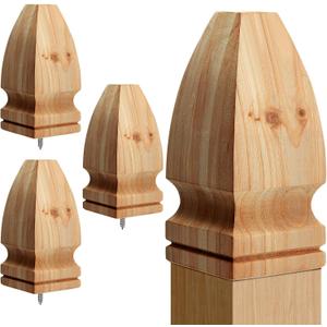 Geetery 4 Pcs 3'' x 3'' x 7'' Wood Gothic Post Cap, Wood Finial, Fence Topper with Screw, Unfinished Decorative Newel Post Cap, Cedar Finial for Indoor Stair Outdoor Fences Mailboxes Decks