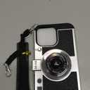 3D Vintage Camera Phone Case with Long Lanyard - Unique Cool Silicone PC Shockproof Crossbody Protective Case for iPhone 16 Pro Max- Black