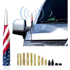 Pack of 1 Car Antenna, 0.78" x 5.51" Patriotic Elements American Flag Design Anti-theft Vehicle Signal Bullet Antenna, Personalized Decoration Signal Booster for Chevrolet Ford Dodge Ram (Silver)