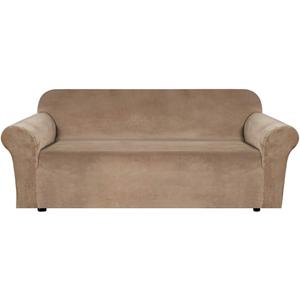 H.VERSAILTEX Stretch Velvet Sofa Covers for 3 Cushion Couch Covers Furniture Protector Soft with Non Slip Elastic Bottom, Crafted from Thick Comfy Rich Velour (Large Sofa 90"-97", Camel)