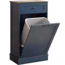 KIGOTY Tilt Out Trash Can Cabinet Trash Bin Cabinet with Hideaway Drawer Hidden Wooden Kitchen Garbage Can, Pet Proof Trash Can Holder for Kitchen (Blue-Brown)