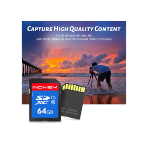 INDMEM SD Card 64GB 1Pack, Class 10 64GB High Speed up to 90M/S Full HD Video Flash Memory Card MLC Standard Secure Digital Cards Camera Cards