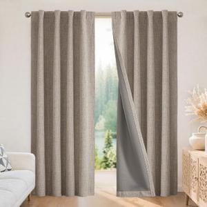 Joydeco 100% Blackout Curtains for Bedroom - Natural Linen Curtains 84 Inch Long, Thermal Insulated 2 Panels Linen Light Blocking Drapes, Rod Pocket & Back Tabs, Darkening Privacy for Living Room