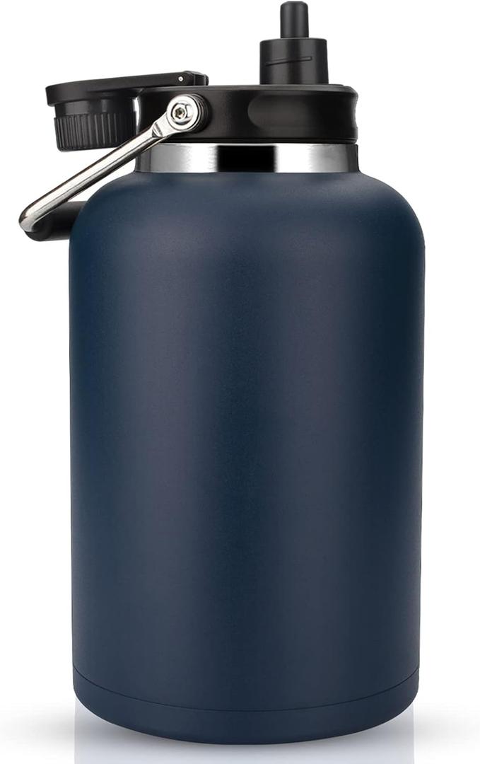 Zenbo One Gallon Jug with Straw,Keeps Cold up to 48 Hours - 128 oz Double Wall Vacuum Insulated Water Bottle, Sweat-Proof & Leak-Proof, Stainless Steel Thermos for Hot & Cold Drinks
