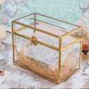 NCYP Small 9.8 x 5.6 x 7.7 Inch Wedding Glass Cards Box with Slot - Gold Envelope Card Holder for Birthday Party Reception, Home Indoor Decor - Slot Length 7.1 Inches (No Lock)
