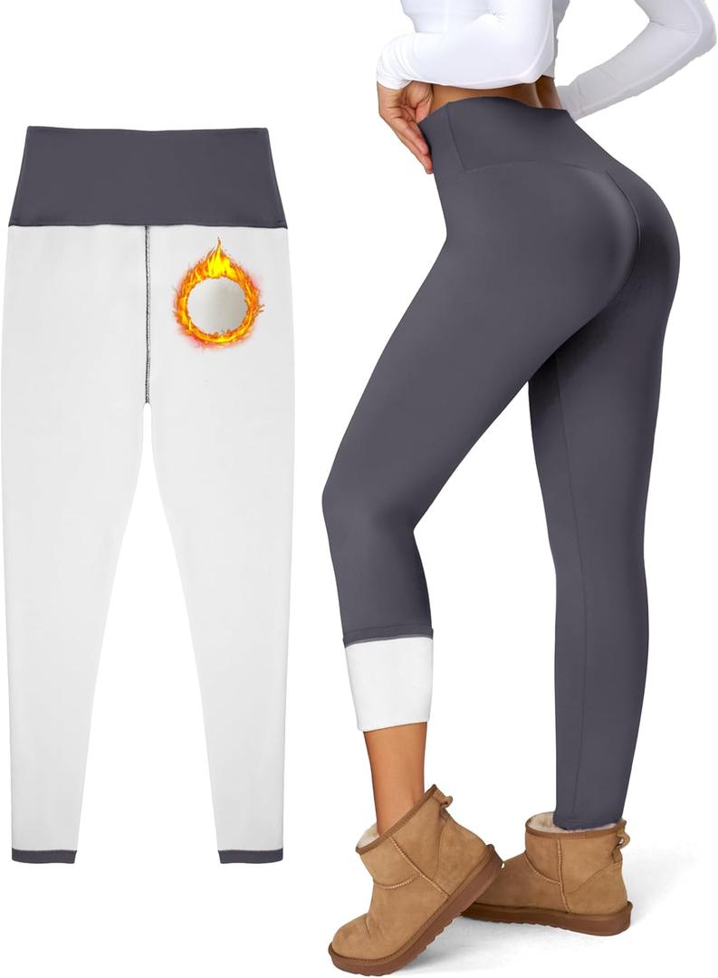 Women's Fleece Lined Leggings Weather Thick Thermal Warm Winter Tights Butt Lift High Waist Tummy Control Yoga Pants (Gray, S)
