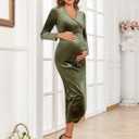 AISWI Velvet Maternity Cocktail Dress Long Sleeves Fall Winter Baby Shower Wedding Guest Holiday Pregnancy V Neck (XL)