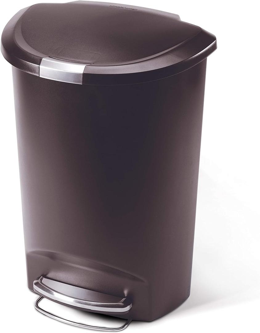 simplehuman 50 Liter / 13 Gallon Semi-Round Kitchen Step Trash Can with Secure Slide Lock, Mocha Plastic