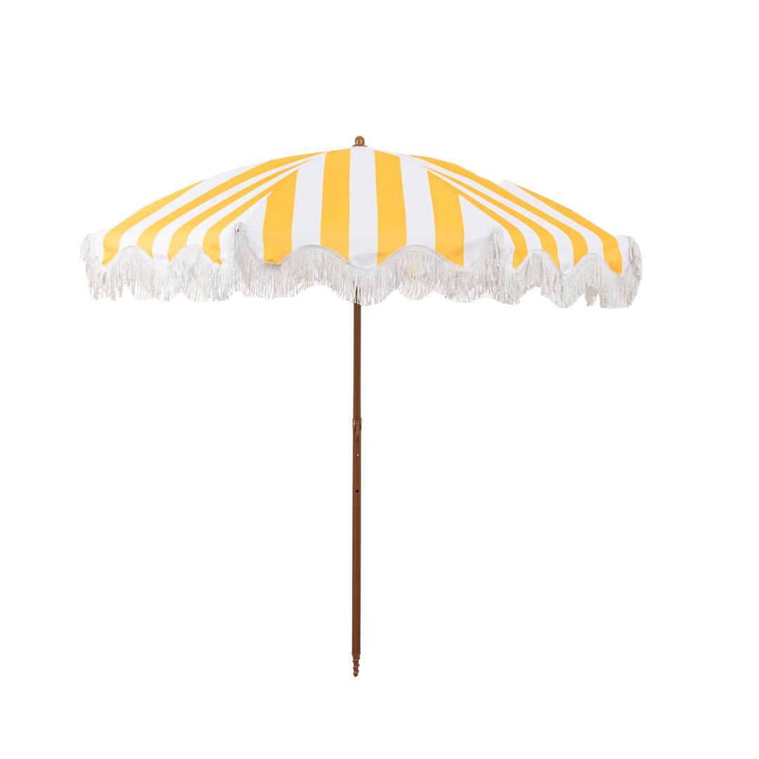 Rayjee 6.5FT Outdoor Patio Umbrella with Fringe, Boho Beach Umbrella, yellow and white stripes