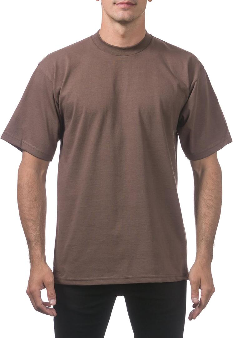 Pro Club Men's Heavyweight Cotton Short Sleeve Crew Neck T-Shirt (Brown, M)