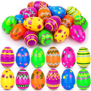 48 PCS 3.1" Plastic Printed Easter Eggs Bulk, Bright Colorful Fillable Empty Easter Eggs Bulks for Egg Hunt, Kids Easter Basket Stuffers Fillers Classroom Prizes Rewards Party Favors for Boys Girls