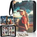 4-Pocket Trading Card Binder, Baseball Card Binder Fits 400 Cards with 50 Removable Sleeves, Zipper Card Holder Album for Standard Size Cards, Portable Collector Storage & Display Case