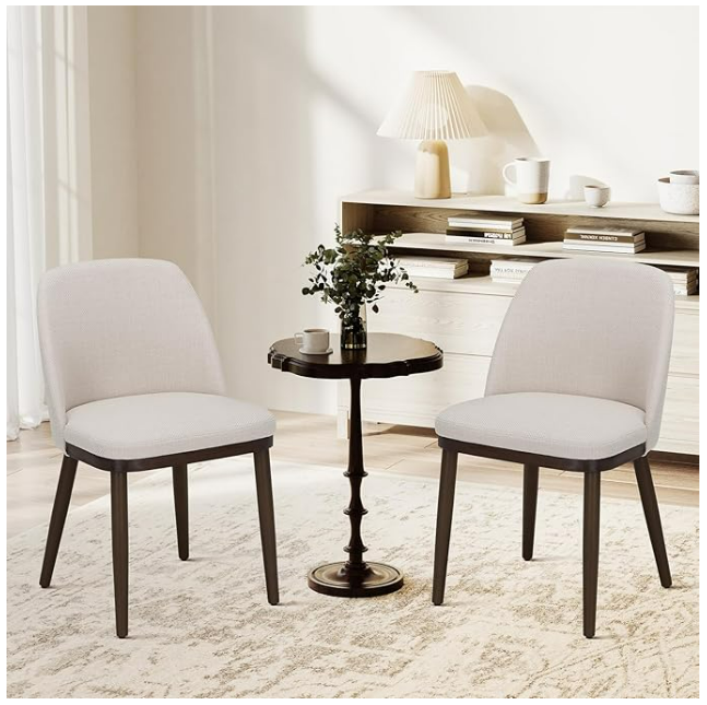 COLAMY Upholstered Dining Chairs Set of 2, Modern Kitchen Chairs with Back, Fabric Side Chair with Wood Legs for Dining Room Kitchen Restaurant, Beige