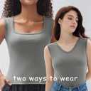 Women's Square Neck Ribbed Tank Tops Sleeveless Shirts Casual Basic Tanks Slim Fitted Workout Tops French Gray XL
