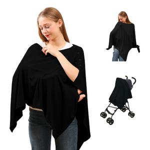 Nursing Cover for Breastfeeding- Viscose from Bamboo Ribbed Covers for Baby Breast Feeding, Full Coverage Privacy, Soft & Breathable Nursing Covers, Multi-Use Shawl Car Seat Cover (Black)