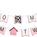 Gostman Moo Moo I'm Two Banner - Pink and White Farm Theme Birthday Party Decoration, Cow Print Design 