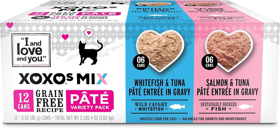 I&Love&You XOXOs Mix Pate Wet Cat Food, Variety Pack, Grain Free, Artificial Preservatives Free, 36 Ounces,(12 x 3 Ounce) (EXP 03/10/29)