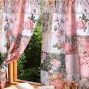 2 Pcs Floral Kitchen Curtain Vintage Pink Flower Window Curtains Over Sink Decor Mid Centurl Retro Farmhouse Patchwork Floral Small Window Cafe Short Curtains for Bathroom 27.5x39 Inch