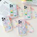 Roemary 3D Cartoon Case for iPhone 16 Pro with Wrist,Rainbow Bunny Case for Girls Women,Girly Design TPU Soft Bumper Protective Cover(3D Wrist)