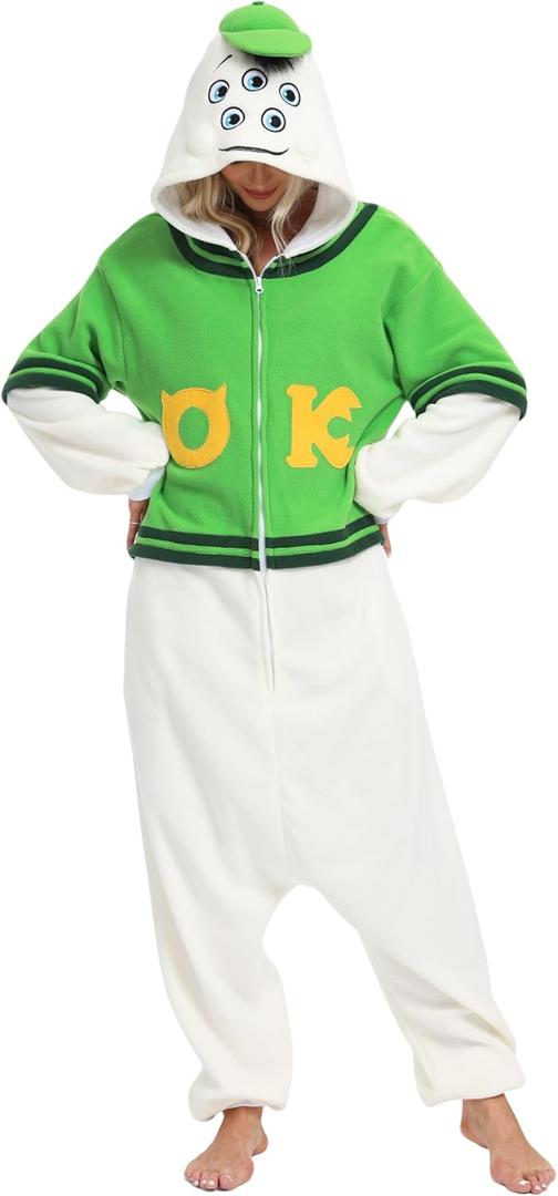 NAITOKE Adult Animal Onesie Halloween Costume Cosplay One-Piece Pajamas Women Man Teens (Small, Green White)