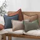 MIULEE Decorative Throw Pillow Covers Neutral Linen Fringe Throw Pillows Set of 2 Natural Linen Boho Farmhouse Cushion Covers with Tassels for Couch Sofa Bed Spring Home Decor 20x20 Inch