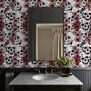 Halloween Skull Floral Peel and Stick Wallpaper Red Sugar Skull Floral Gothic Wallpaper Vinyl Removable Self Adhesive Wall Paper for Bedroom Cabinets Accent Wall Decorations 17.3"x118"